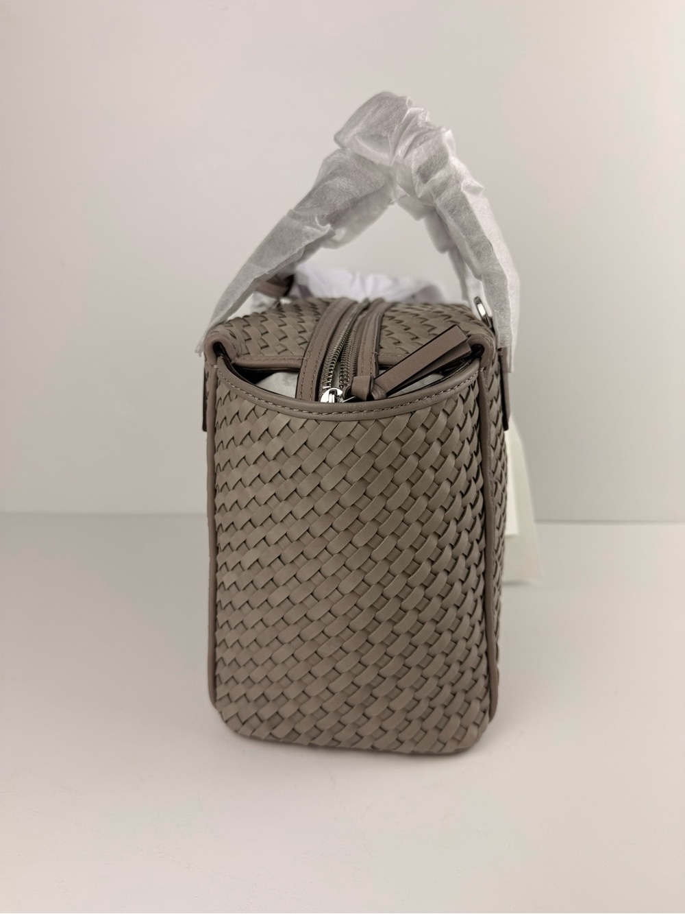 Tory Burch Thea Woven Mini Slouchy Satchel French Gray Leather Handbag $595 - Picture 7 of 14